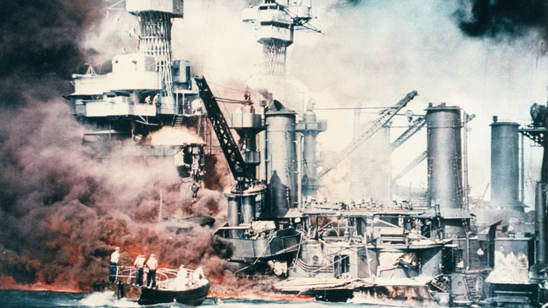 U.S.S. West Virginia and U.S.S. Tennessee burning